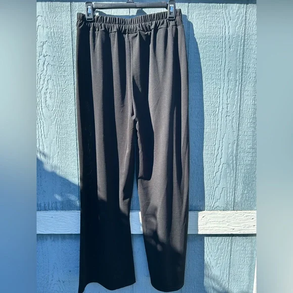C-Mode Straight Pull On Black Pants Stretch High-Rise Soft Lounge size L - Picture 2 of 7